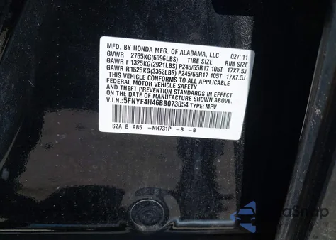 2011 Honda Pilot Ex z USA, uszkodzony, nr VIN 5FNYF4H46BB073054